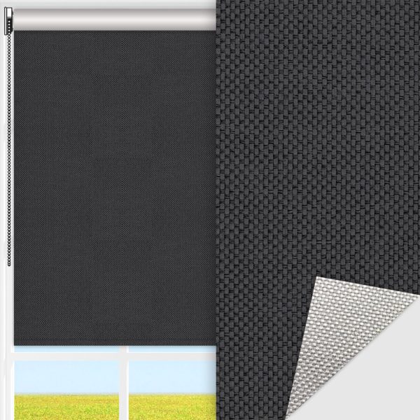 Rollo Techno, schwarz, lichtdurchlässig & blickdicht, Rückseite Alu, schmutzabweisend, feucht abwischbar