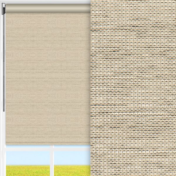 Rollo Ria, beige, komplett verdunkelnd, Rückseite farbig wie Vorderseite, abbürstbar, silber glänzend