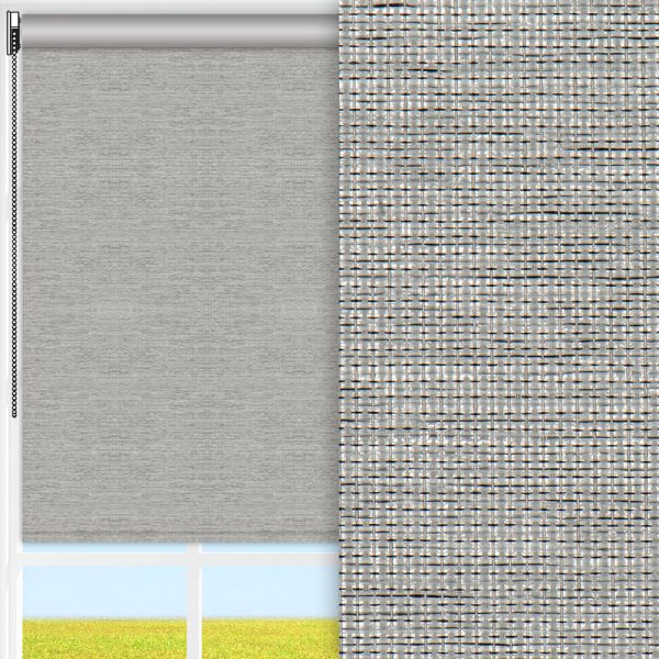 Rollo Ria, grau, komplett verdunkelnd, Rückseite farbig wie Vorderseite, abbürstbar, silber glänzend