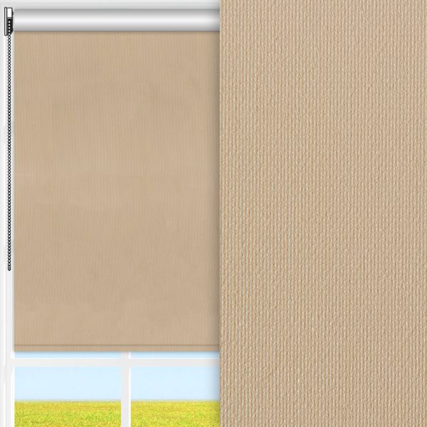 Rollo Prima Safe, beige, abdunkelnd, Rückseite Perlmutt, schmutzabweisend, feucht abwischbar