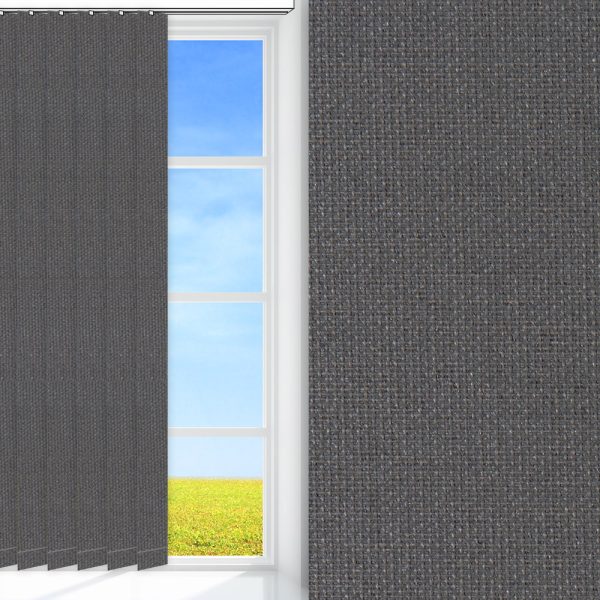 Lamellenvorhang Sicuro, dunkelgrau, komplett verdunkelnd, Rückseite farbig wie Vorderseite, feucht abwischbar