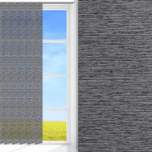 Lamellenvorhang / Vertikalanlage Fina, schwarz/silber, transparent, feucht abwischbar, silber glänzend
