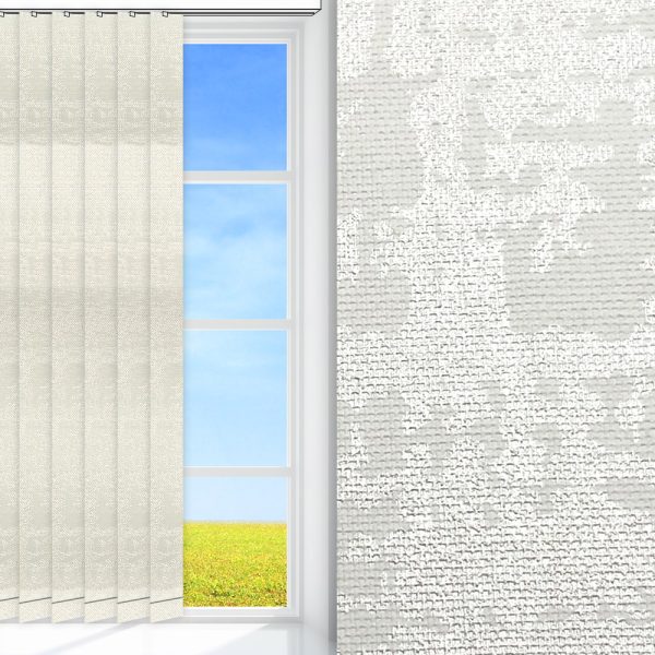 Lamellenvorhang / Vertikalanlage Fantasia, weiss, komplett verdunkelnd, Rückseite farbig wie Vorderseite, feucht abwischbar, weiss glänzend