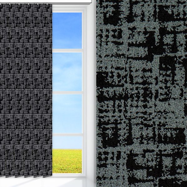 Lamellenvorhang / Vertikalanlage Fantasia, grau/schwarz, komplett verdunkelnd, Rückseite farbig wie Vorderseite, abbürstbar