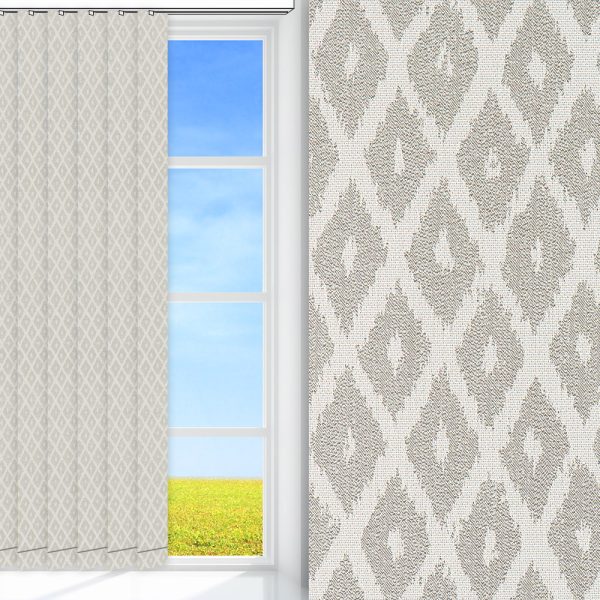 Lamellenvorhang / Vertikalanlage Dia, grau, komplett verdunkelnd, Rückseite farbig wie Vorderseite, feucht abwischbar, silber glänzend