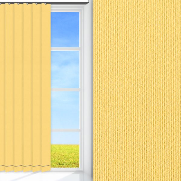 Lamellenvorhang / Vertikalanlage Prima Safe, gelb, abdunkelnd, Rückseite Perlmutt, schmutzabweisend, feucht abwischbar